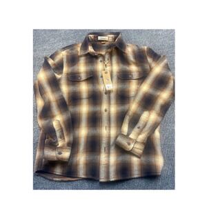 Tailor Vintage Mens Flannel Shirt Acorn Lodge Plaid Brown Blue S 37721325-ACO